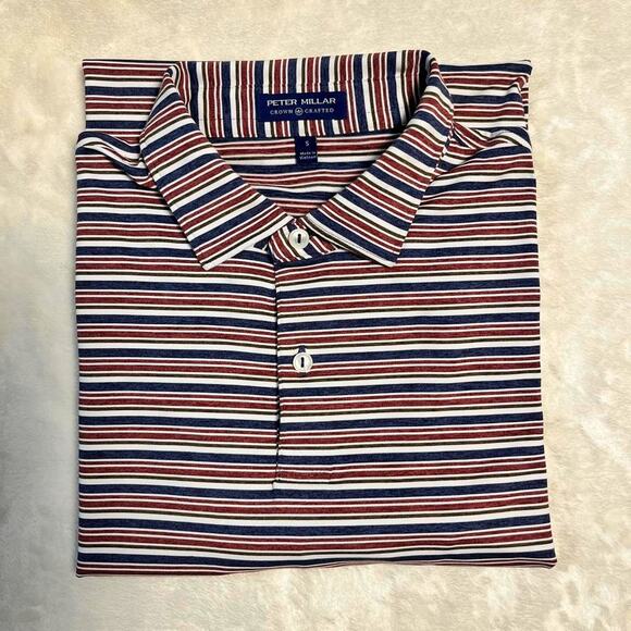 Peter Millar Crown Crafted Performance Polo Men's Small Navy Crimson White Golf - Picture 10 of 11